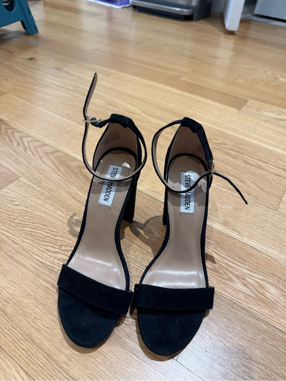 Steve Madden Black Suede Ankle-Strap Block Heels Size 7